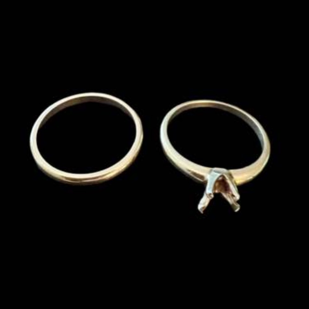Antique 18K Yellow Gold Bridal Wedding Ring Set 4.51g Sz 6.5 Empty Setting